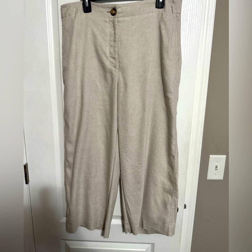 Beige Wide Leg Ankle Pants